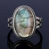 CopperRing for Women Oval Round Natural Labradorite Ring Gift Sun Shaped Retro Luxury Fine Jewelry