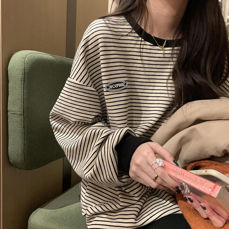 

Women s Striped Long Sleeve Hoodie: Versatile Korean-Style Spring & Autumn Top L абрикосовий
