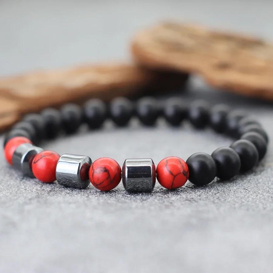 Unique Natural Colourful Stone Bracelet Men 8mm Howlite Tiger Eyes Hematite Beads Energy Bangles Meditation Leisure Homme Joias