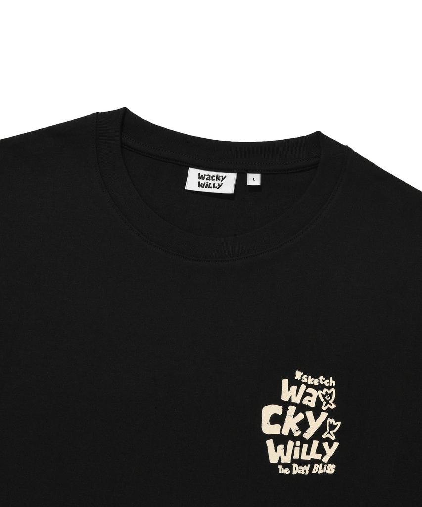 WACKY WILLY Slogan Typo Short Sleeve T-Shirt Black