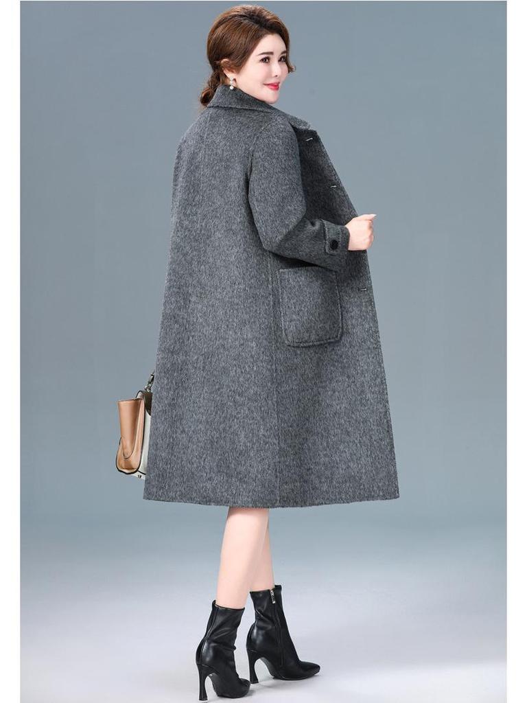 Luxusní oboustranný kašmírový kabát střední délky pro ženy - Podzimní/zimní móda Vlněný kabát z jačí vlny