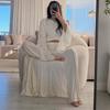 Spring and Autumn New European and American Women's Clothing Cross-border Long Sleeve Shirt Long Top Short T-Shirt Wide Leg Pants Three-piece Set