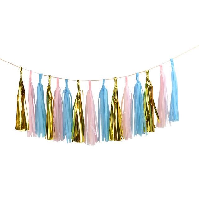 15-Piece Paper Tassel and PET Ribbon Set for Birthday Party Decorations