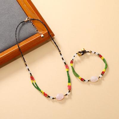 Niche Bohemian Collarbone Chain Exquisite Retro Woven Ethnic Style Necklace Bracelet Set Women's Accessories