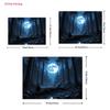 2D Full Moon Forest Banner, Dark Blue Night Woods with Fallen Tree