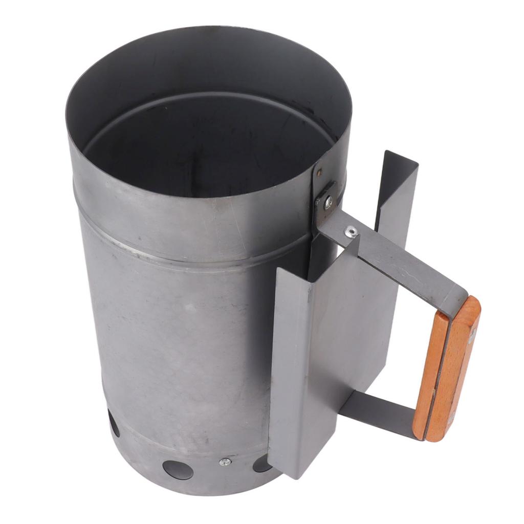 Aprinzător de coș pentru grătar cu mâner de lemn, compact, pentru grătar, pentru gătit în aer liber, camping