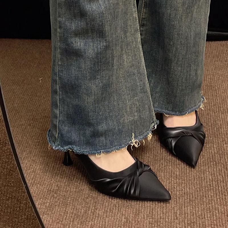 French evening breeze temperament commuter high heels new soft leather pointed tip shallow mouth not tired feet do not grind feet work shoes