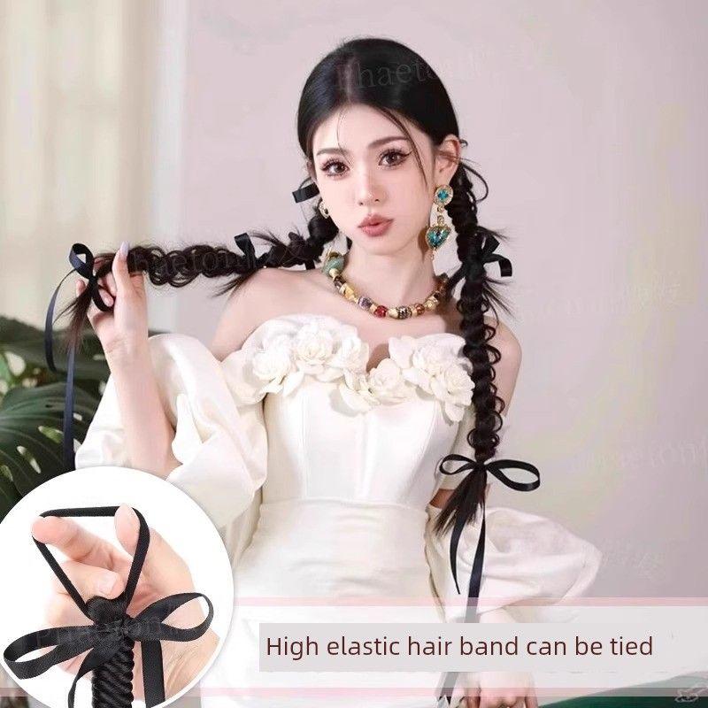 New Chinese Style Braid Wig Handmade Fishbone Plaits Bridal Gown Shape Twisted Twist Braid Ribbon Horse Tail