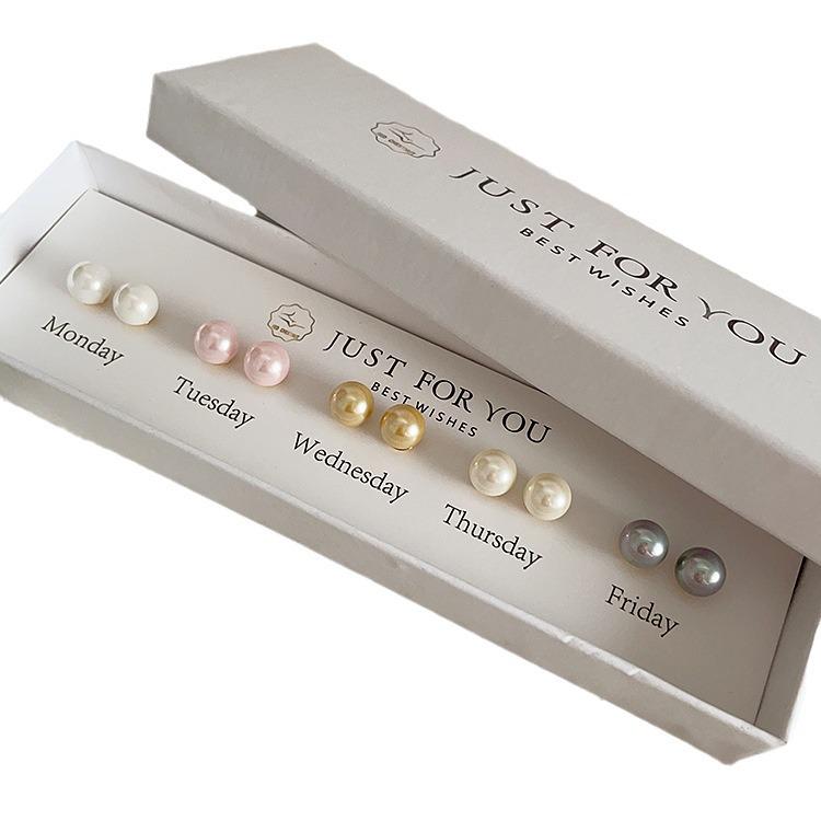 Tygodniowy Zestaw Kolczyków Sztyftów z Perłami Bez Powtórek - Francuski Retro, Prosta, Wszechstronna Biżuteria Modowa dla Kobiet