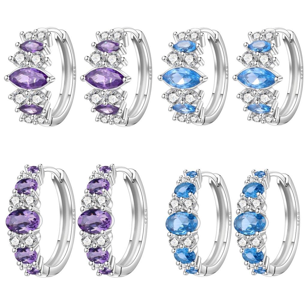 Orstarry S925 Silver Earrings Versatile Geometric Blue Purple Hoop Earrings For Women Birthday Gift Fine Jewelry