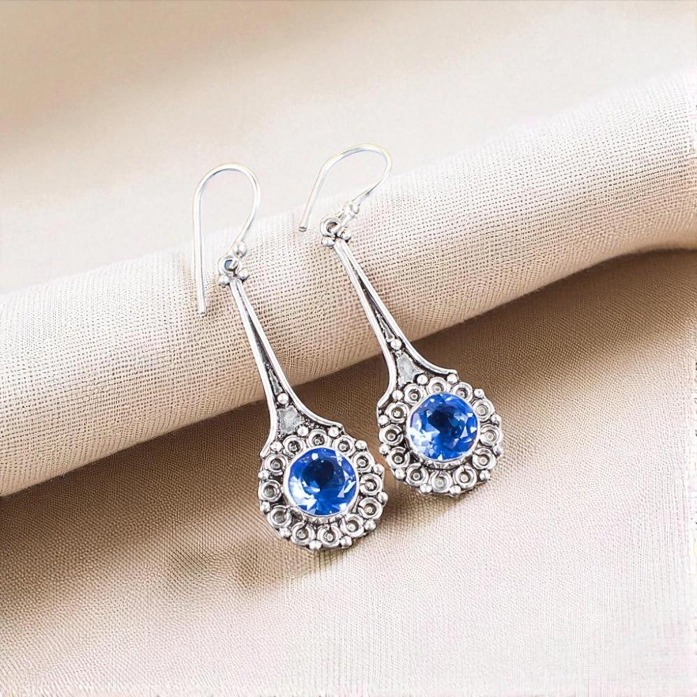 Natural Tanzanite Gemstone 925 Sterling Silver Jewelry Handmade Earrings 2.52" EE-77-6