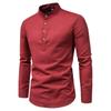 Cotton Linen Men's Long-Sleeved Shirts Summer Solid Color Stand-Up Collar Casual Beach Style Oversized
