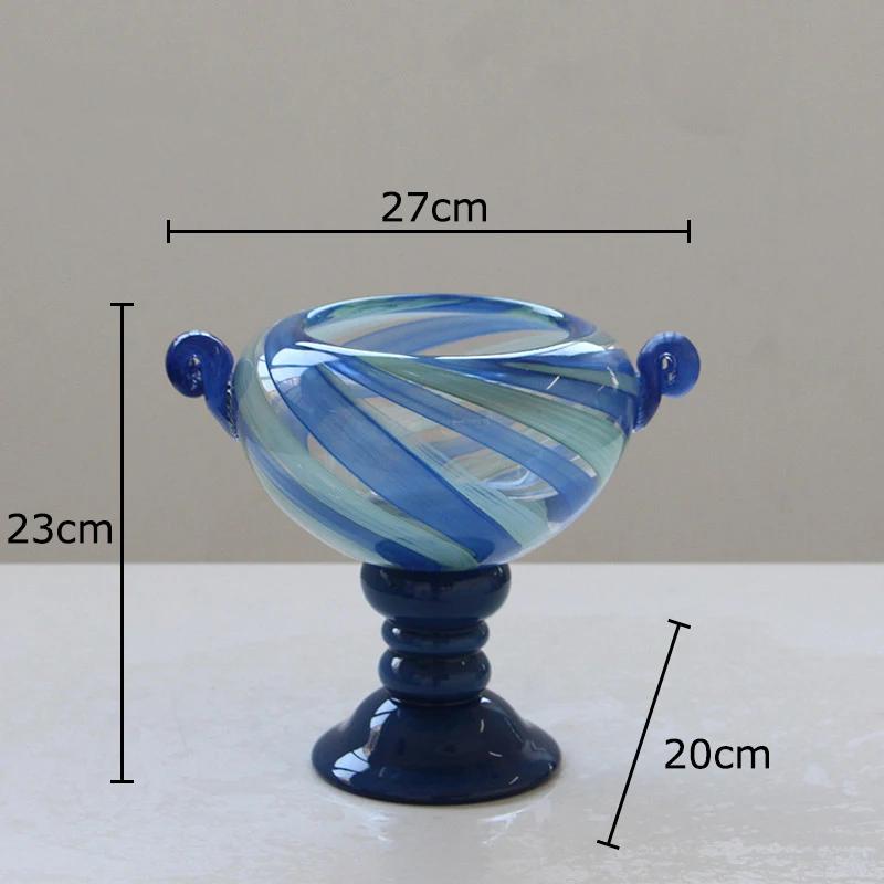 Colorful Blue Stripe Glass Vase Hydroponics Plant Pot Table Decoration Flowers Arrangement Floral Vases Room Aesthetic Decor