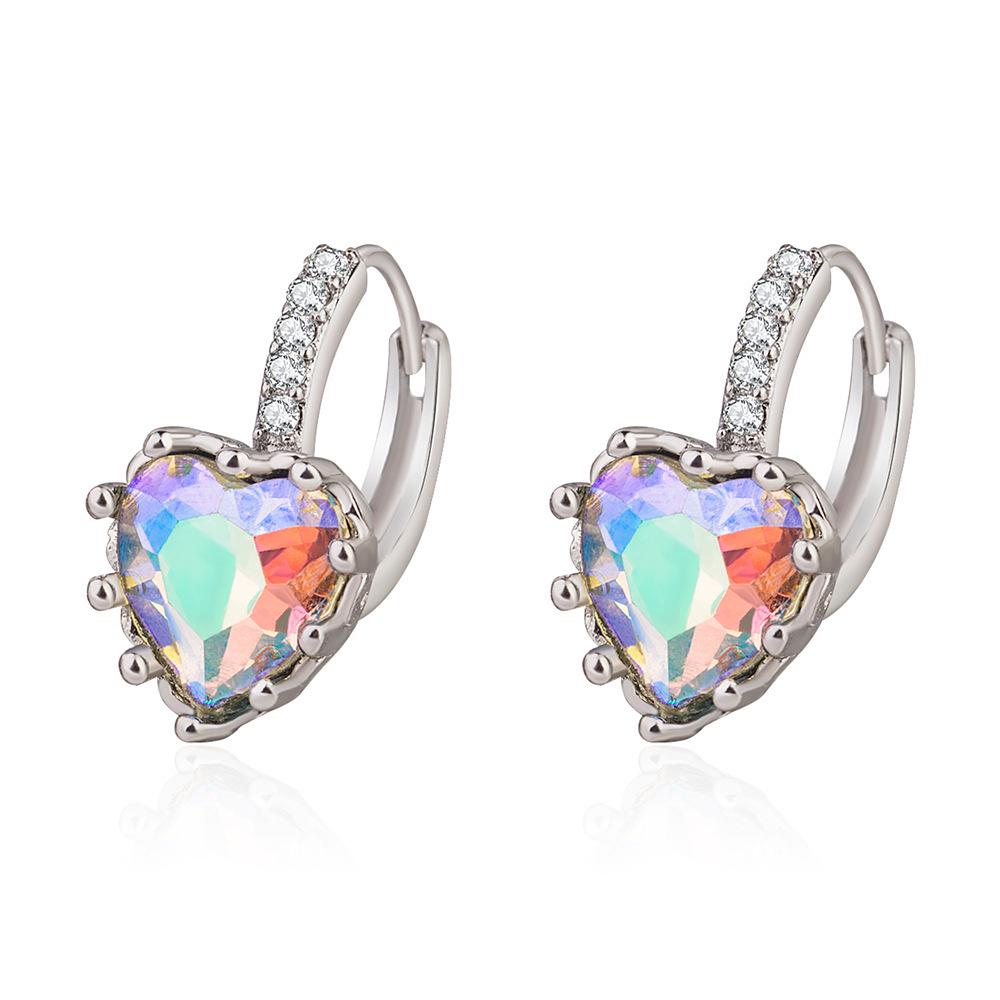 New European & American Fashion Earrings with AAA Zircon - Peach Heart Multi-Color Style