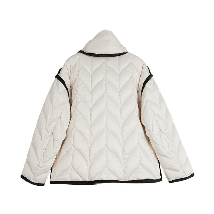 ELLE French Style High-End White Duck Down Basic Warm V-Neck Short Jacket Women outerwear Off-White EY49175