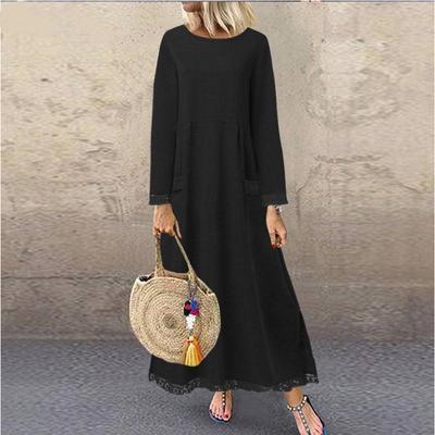 S-5XL Damenmode Herbst und Winter Spitze Plus Fleece Kleid Pullover Lässiger Langer Rock Damenbekleidung Freizeitkleider