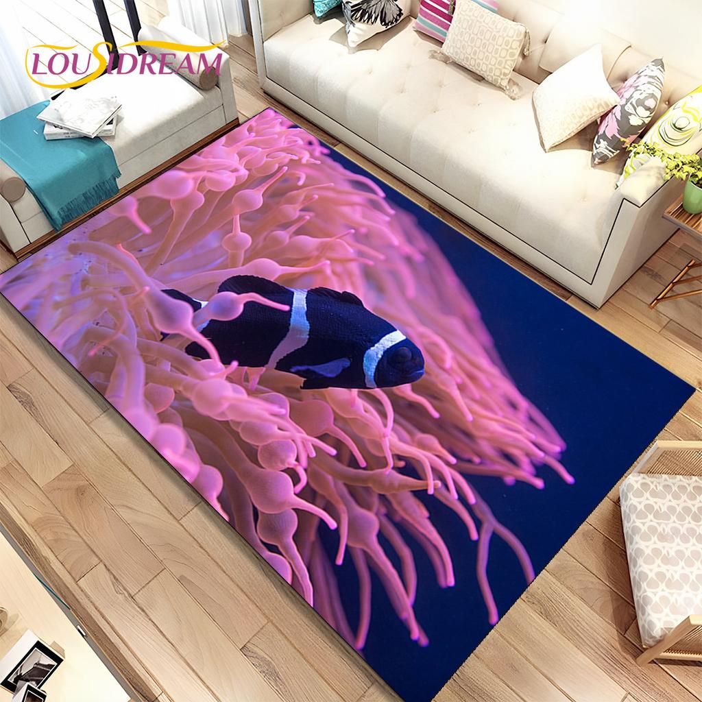 3D-Teppich mit Meeresboden, Unterwasserwelt, Delfin- und Schildkrötenmotiv, Teppich für Wohnzimmer, Schlafzimmer, Sofa, Fußmatte, rutschfeste Bodenmatte für Kinder