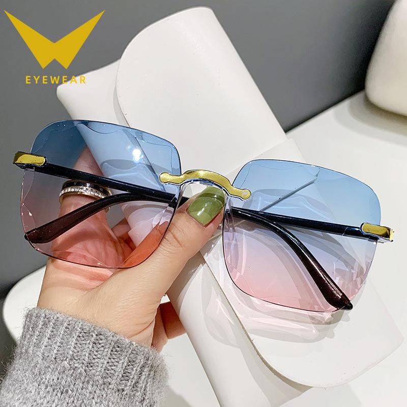 Frameless Trimmed Square Sunglasses Women'S Round Face Plain Sunglasses Gradual Change Glasses