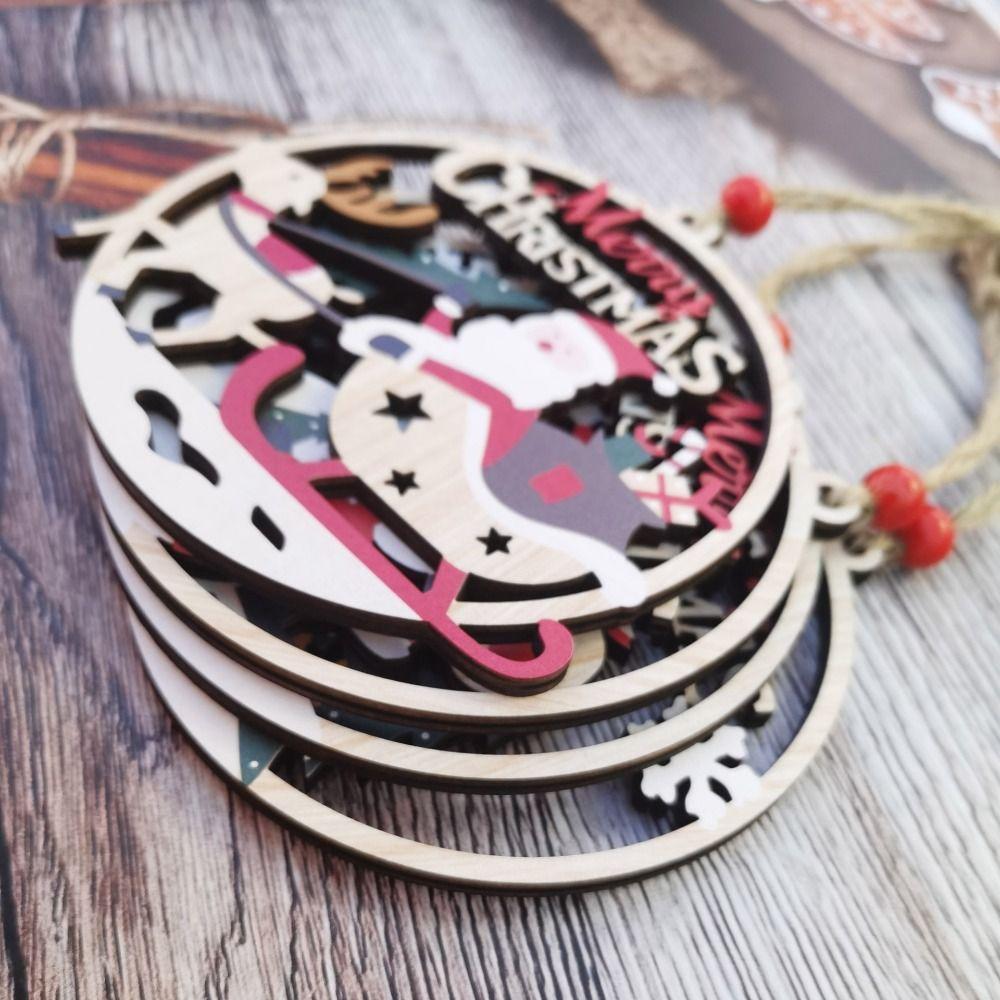 Round Christmas Tree Pendant Snowman/Santa Claus/Elk Christmas Decoration  New Year Gift