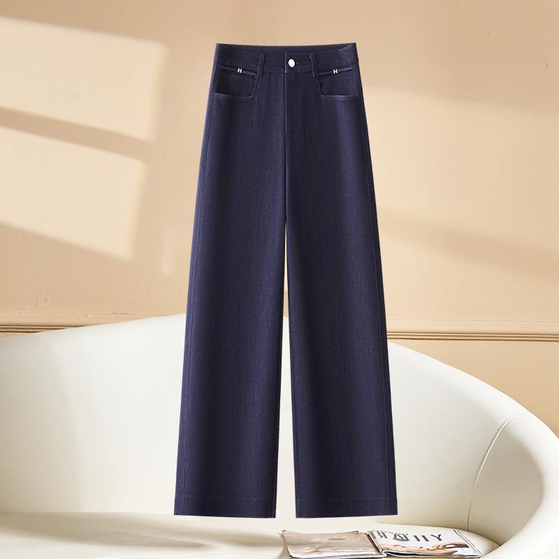 High-Waisted Wide-Leg Denim-Finish Women's Pants - Slimming, Loose, Spring/Summer 2025 Style