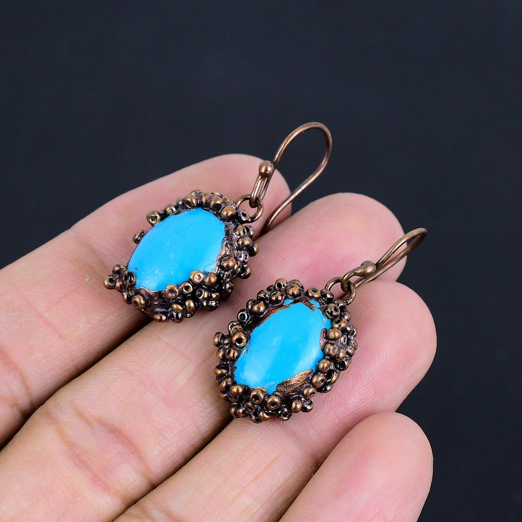 Sleeping Beauty Turquoise Earrings, Copper Electroformed Gemstone Jewelry, Handmade Earrings, For Thanksgiving