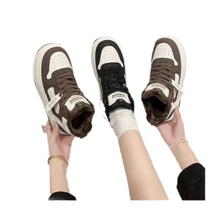 High-top shoes women's 2025 new campus style casual sports shoes winter velvet warm cotton shoes platform non-slip board shoes