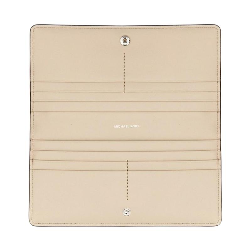 Michael Kors Beige Logo Plate Leather Wallet Unisex Couple Style Beige
