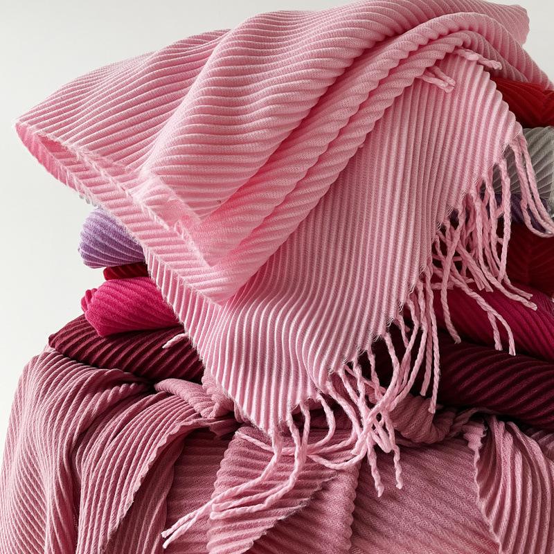 Solid Color Scarf Imitation Cashmere Scarf Winter Thickened Warm Multi-Color Scarf Women'S Long Fringed Shawl