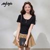 MJ STYLE U-Neck Button Short Sleeve Slim Fit T-Shirt