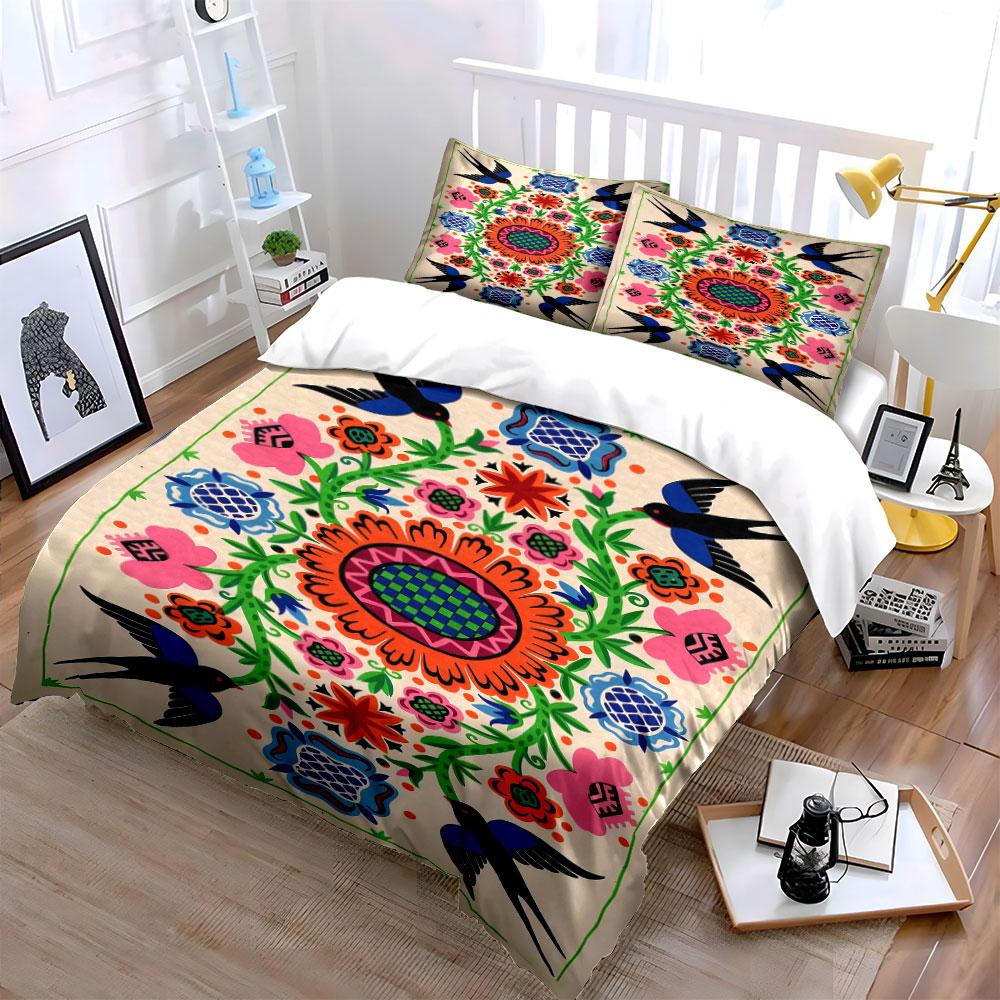 Colorful floral swallows design. Bedding sets Duvet cover sets Duvet covers Pillowcases(1 * Duvet Cover 2 * Pillowcases, without duvet insert)