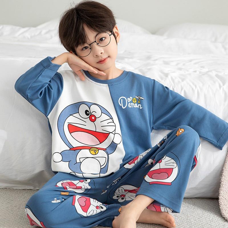 Boys Cotton Pajama Set Long Sleeve Thin Winter Sleepwear Kids 8 Years Cartoon Print Comfortable Home Wear