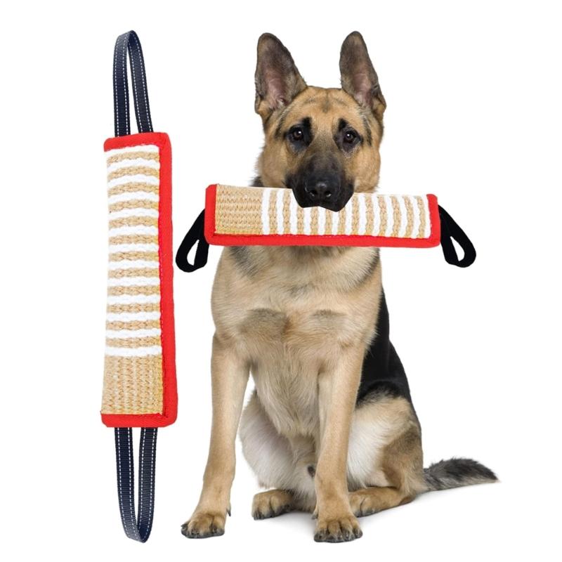 Dog Molar Toy with 2 Handles Tossing Teething Game Toy Reflective Pillow