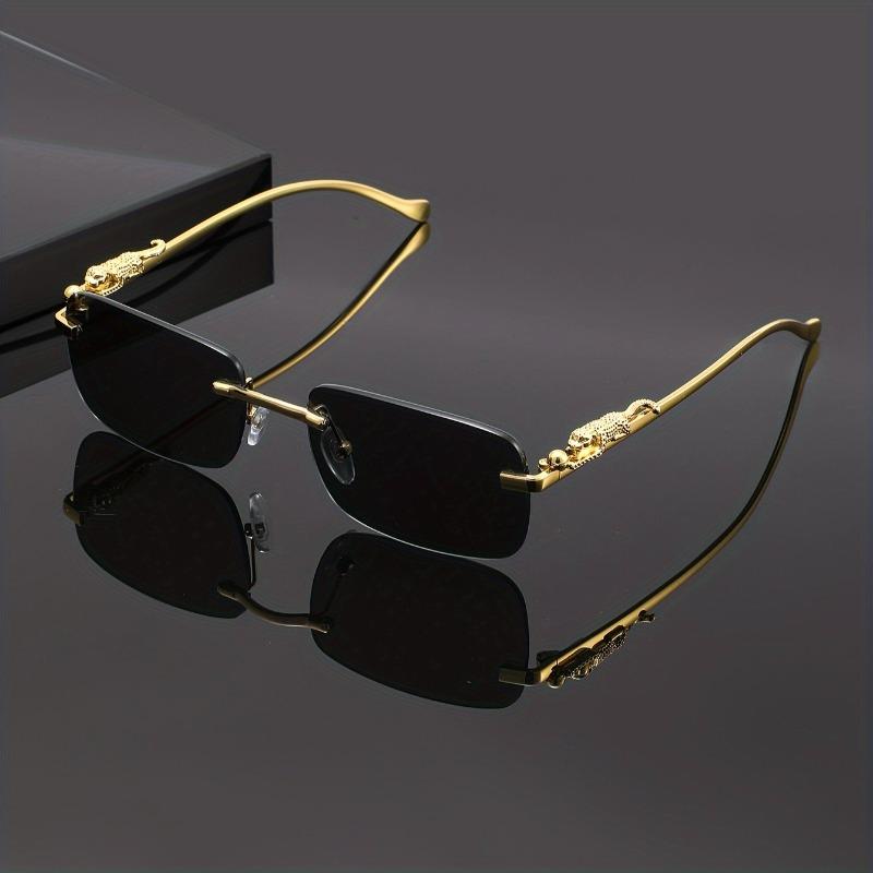 A Distinctive Pair of Glasses Featuring a Leopard Print Pattern with Frameless Square Lenses Ideal for Casual Events