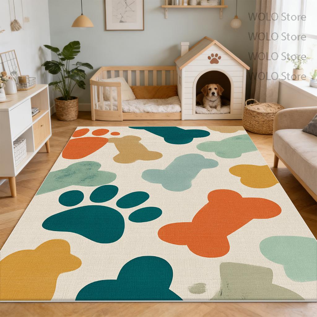 Tappeto A Pelo Corto con Impronta di Zampa di Cane Grande Beige Tappeto per Animali Domestici per Soggiorno Boho Tappetino per Nursery Regalo per Cucciolo Impermeabile Decorazione Interna