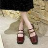 Fashion 2024 New Baotou Sandals Women Retro Square Headed Thick Heels High Heels Back Hollow Line with Bright Leather Shoes
