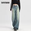 Women's Retro Blue High-Waist Loose Wide-Leg Washed Jeans