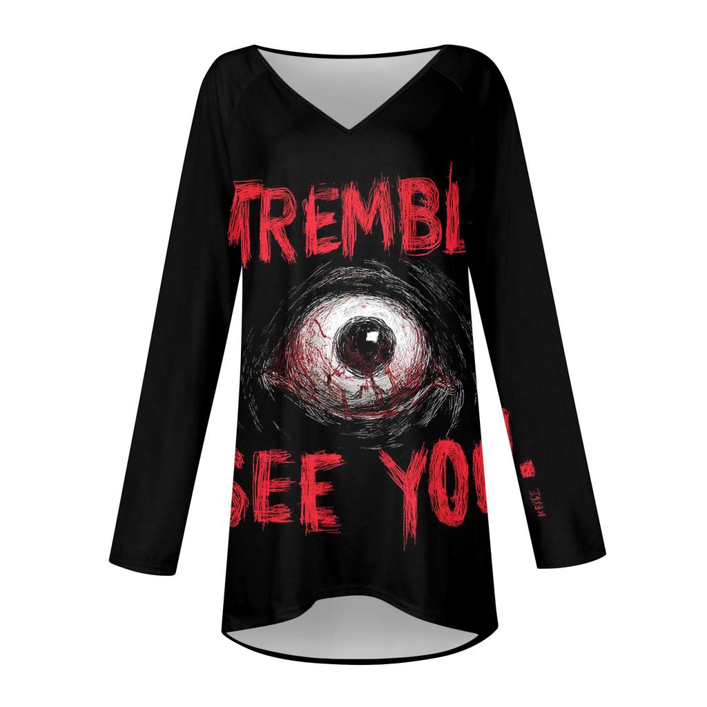 Women's Casual Long Sleeve V-Neck Print Tunic Top for Fall