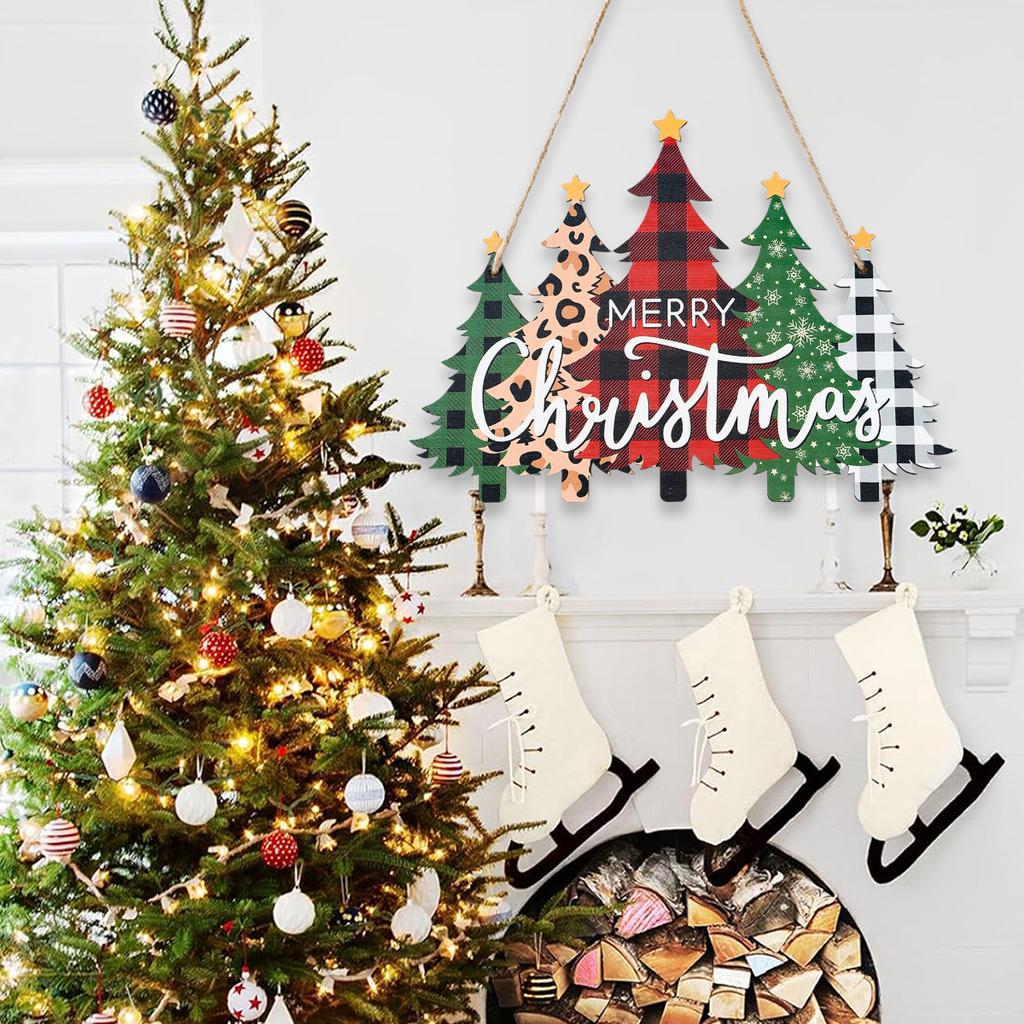 Christmas Wooden Door Hanging Merry Christmas Decorations for Home 2025 Navidad Xmas Tree Ornament Wall Pendant New Year 2026