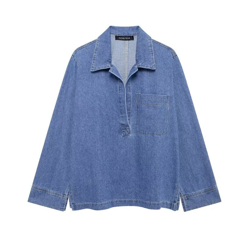 Fashion Wind 2024 New Fall Women's Clothing Open Collar Patch Pocket Denim Tops High Waist Loose Pants 1209427001