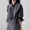 Korean-Style Scarf Collar Women's Long Sleeve Shirt - Spring/Autumn Loose-Fit French Top