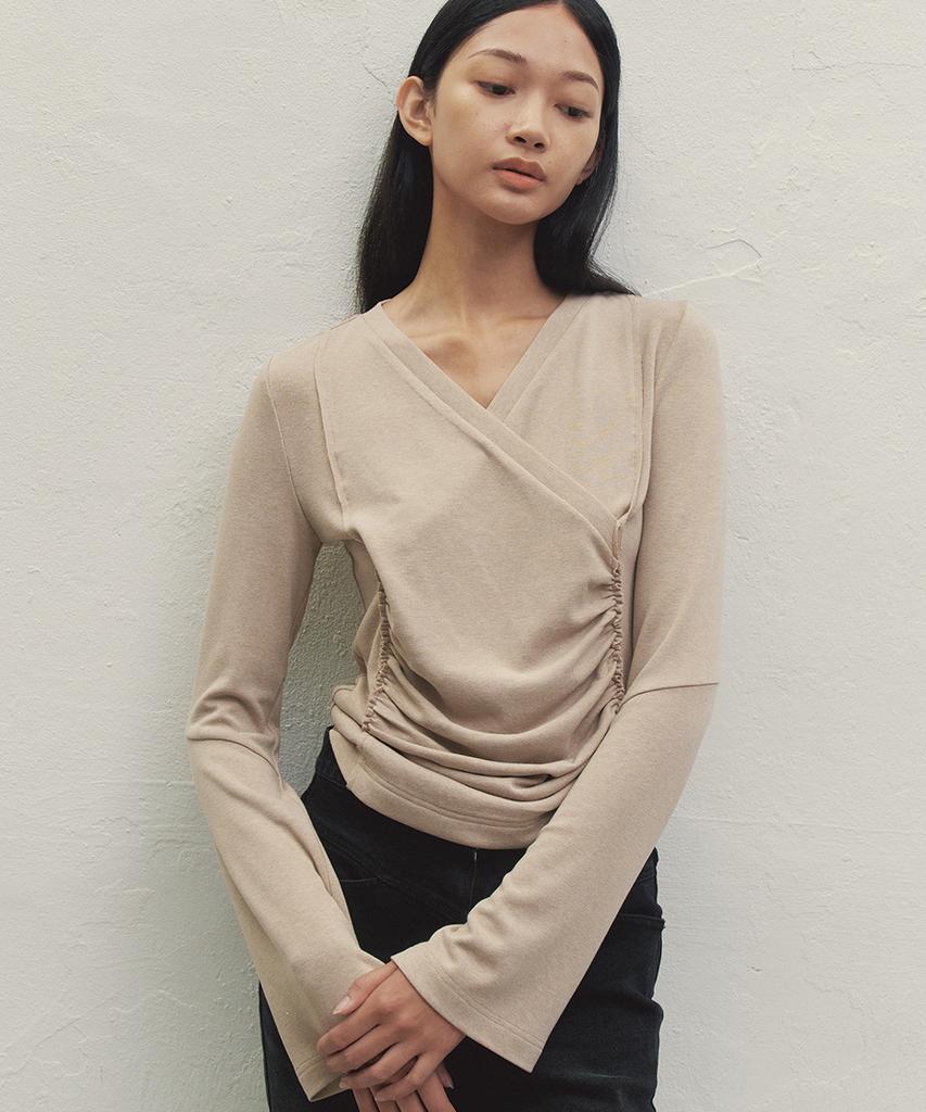 MAKE A TOAST Draped Shirred Top Beige Mbdfto006Be