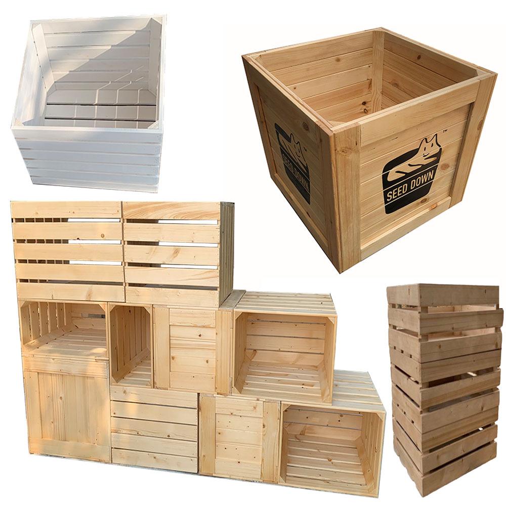 Reinforced Solid Wood Retro Storage Crate for Display and Storage