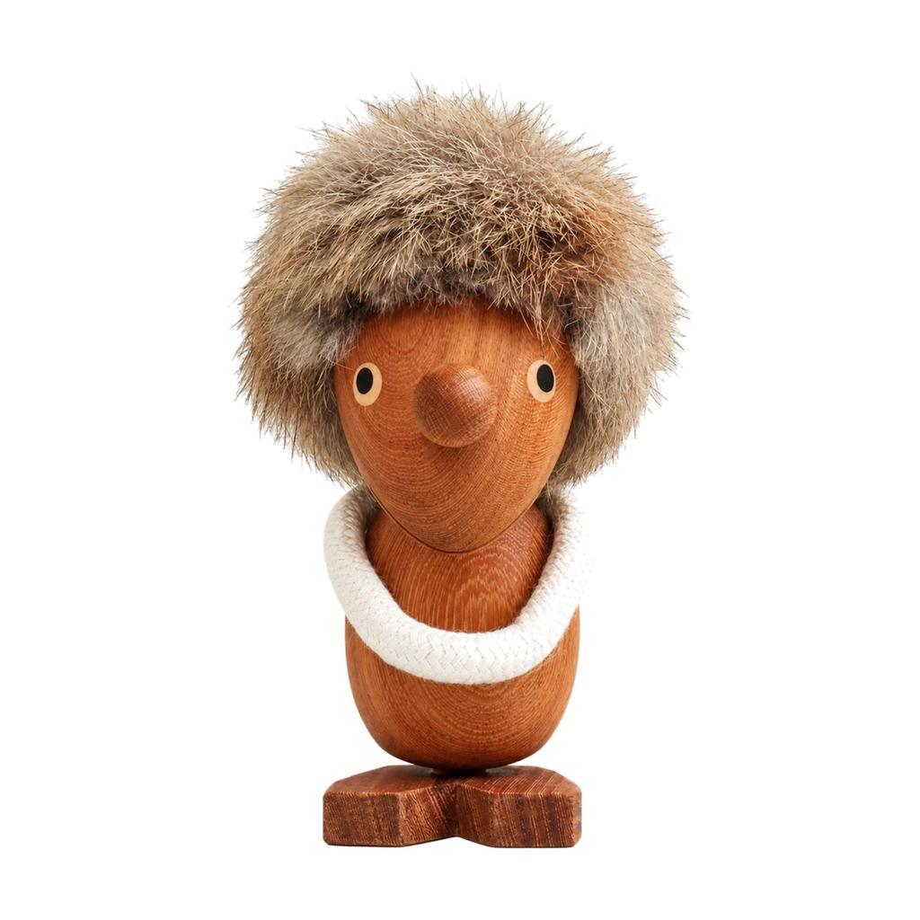 NordicThemed Wooden Figurine Nordic with Faux Fleece Hair Compact Tabletop Display