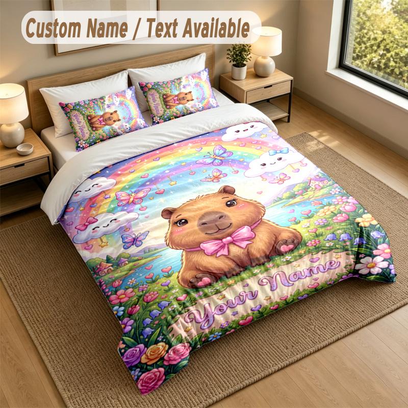 Capybara Theme Personalized 3Pcs Bedding Set Custom Text & Name 1 Sheet 2 Pillowcases Household Bedding 1pc