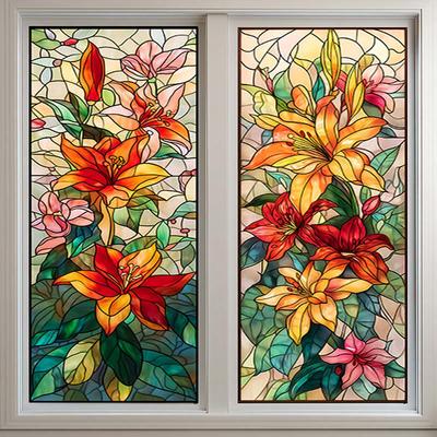 Retro Church Stained Glass Window Film Static Cling Privacy Window Film Translucent Home Decor Sunscreen Frosted Stickers