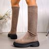 Woman Ankle Boots Platform Punk Style Knee High Boots Woman Concise Slip on Elastic Slim Shoes Ladies Outdoor Thick Bottom Shoes
