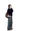 Korean College Style Shirt Collar Sweater Women's Coat Spring and Autumn Lazy High-end Knitted Cardigan