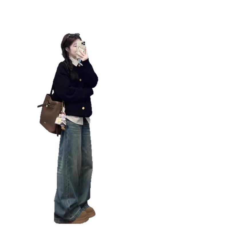 Korean College Style Shirt Collar Sweater Women's Coat Spring and Autumn Lazy High-end Knitted Cardigan