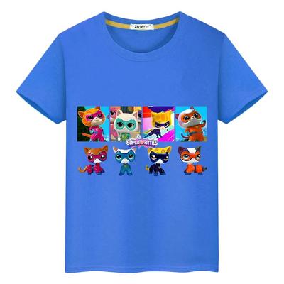 Super Kitties Boys Clothes Summer 100%Cotton T Shirt Y2k One Piece Casual Anime Tees Kawaii Short Print Tops Kids Clothes Girls