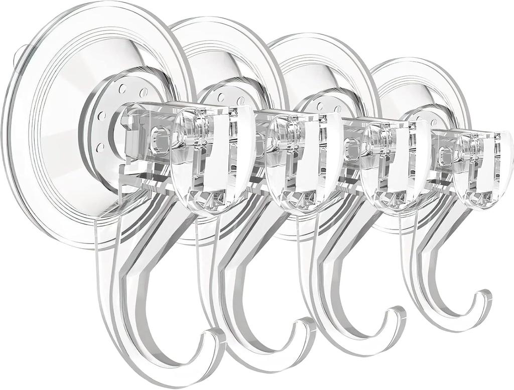 4er-Pack Saugknapfhaken für Dusche, Große Transparente Hochleistungs-Saugknapfhaken, Kranzhänger